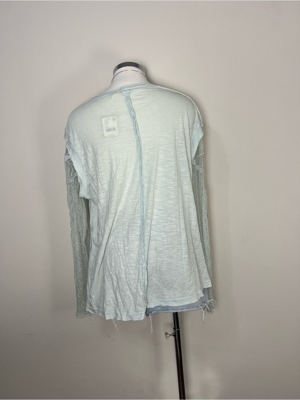 Free People Billie Jean Twofer Top NWT XL Light Aqua Lace Sleeve Boho - Picture 6 of 8